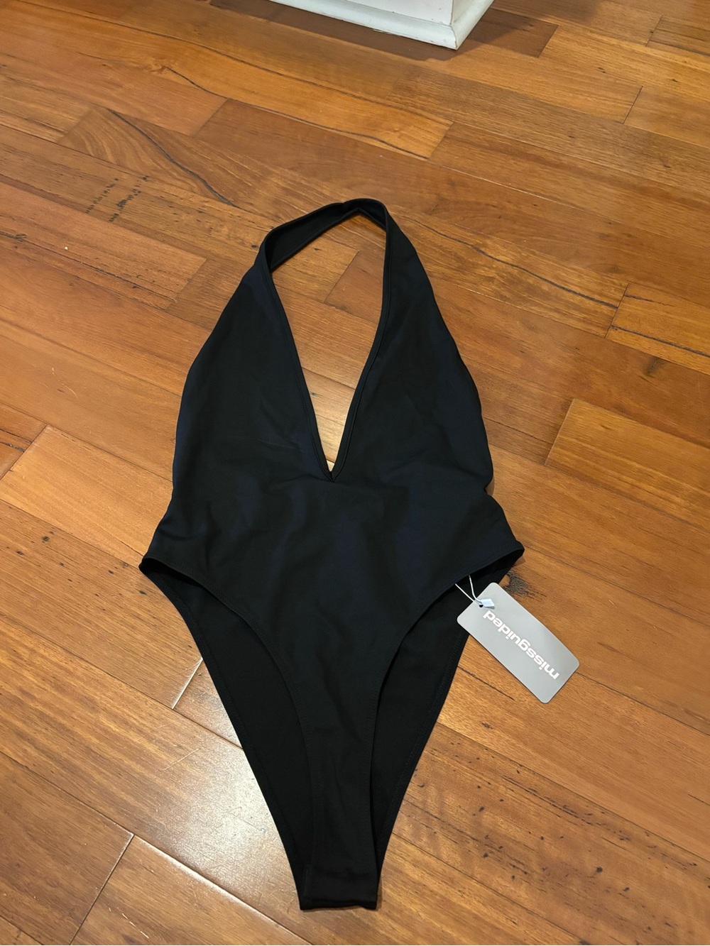 Missguided Black Halter One-Piece Swimsuit